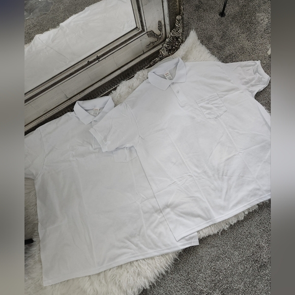 Hanes Ecosmart White Polo Shirts. (2). Size 2XL. New without tags. - Picture 1 of 6